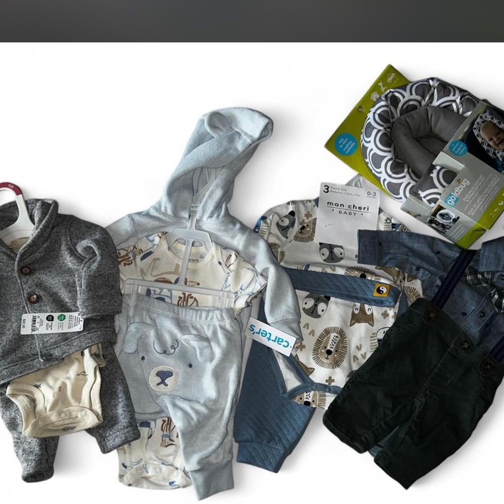NWT Carters Gray and Navy Kids Suspenders baby bear set cute sweater& onesie.